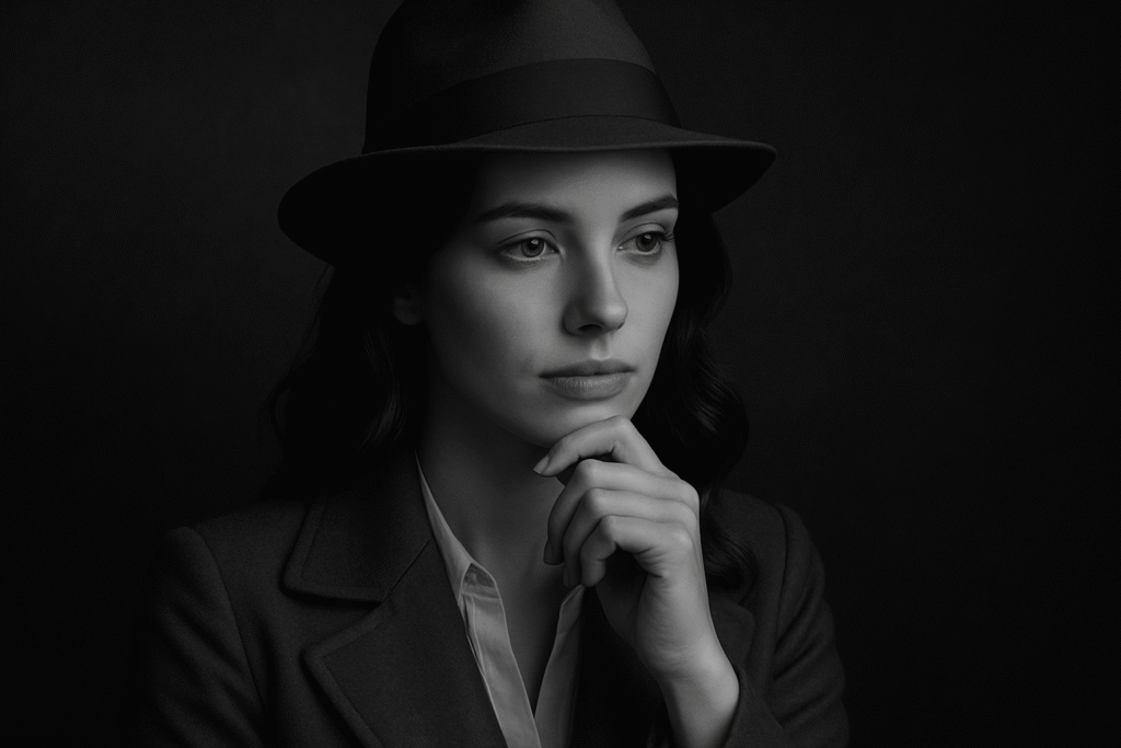 female detective thinking